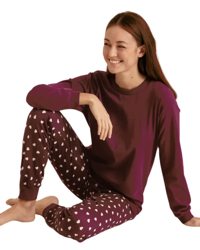 47456 English Red Lovely Nights Cotton Pajamas Set