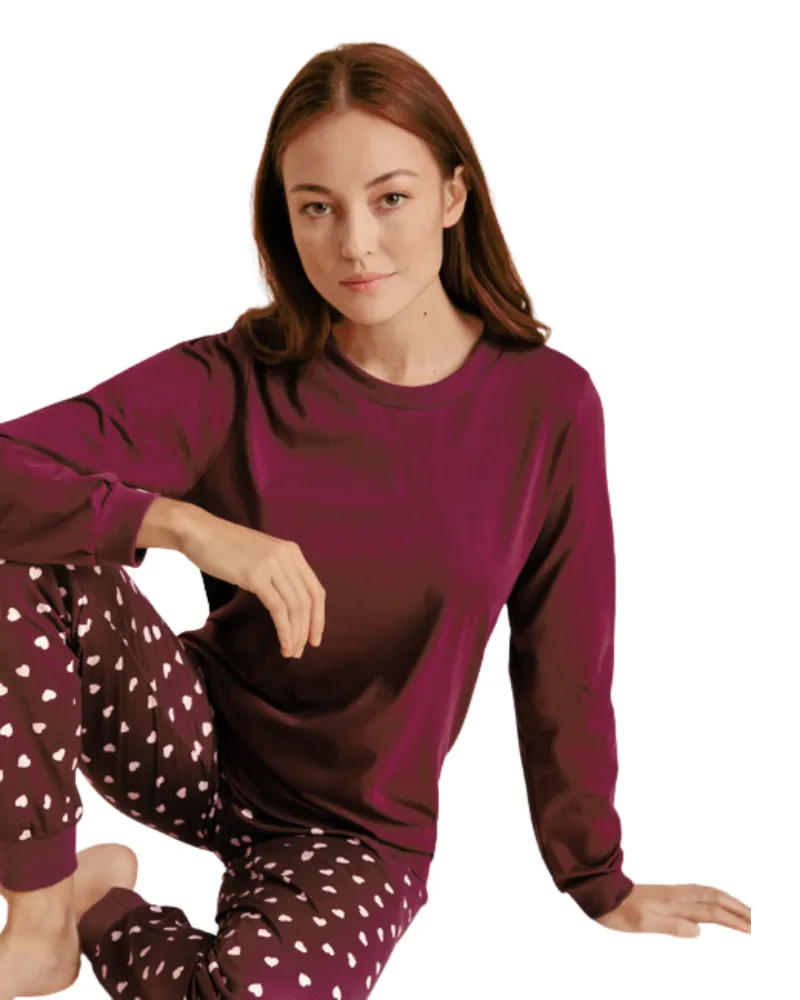 47456 English Red Lovely Nights Cotton Pajamas Set