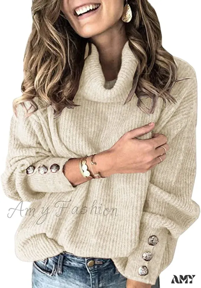 Amy Fashion - Women's Oversized Turtleneck Chunky Pullover Sweaters