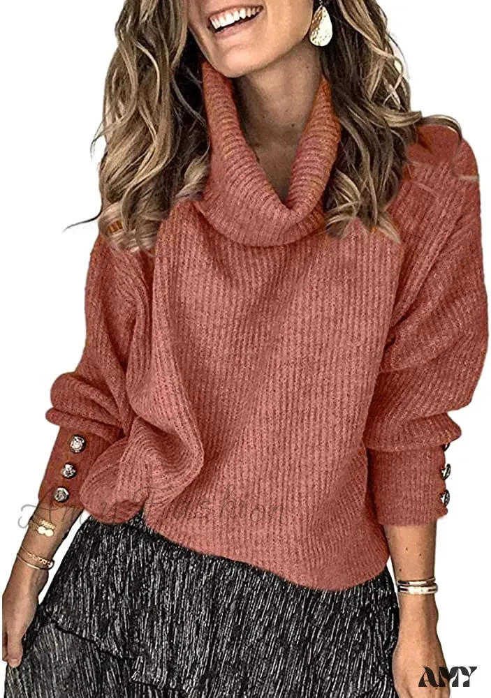 Amy Fashion - Women's Oversized Turtleneck Chunky Pullover Sweaters