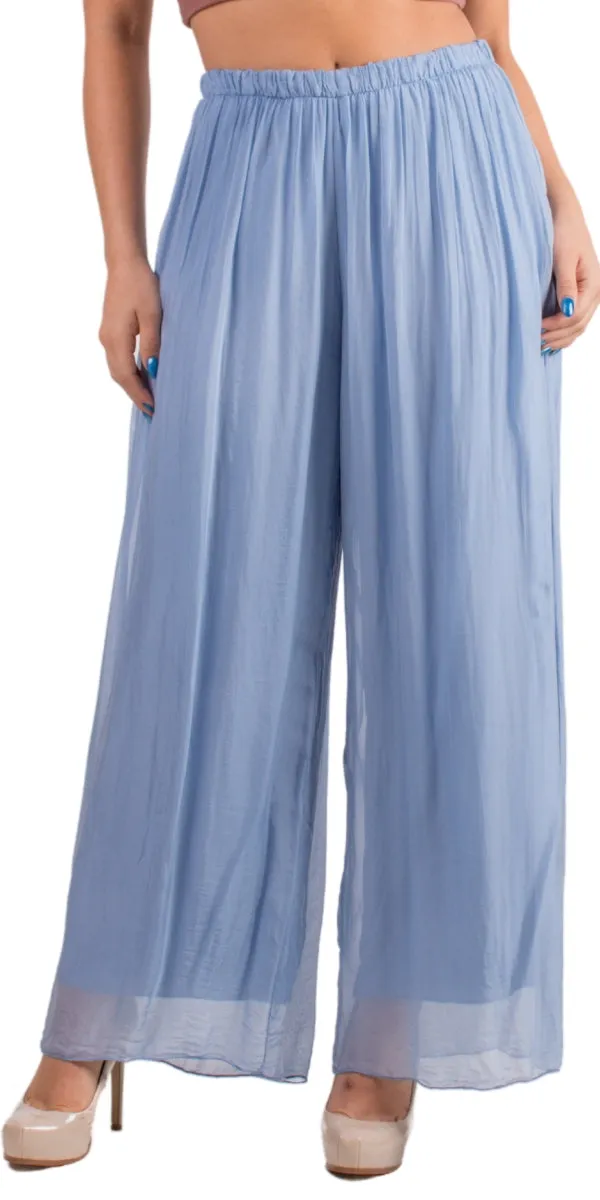 Blue Silk Palazzo Pants