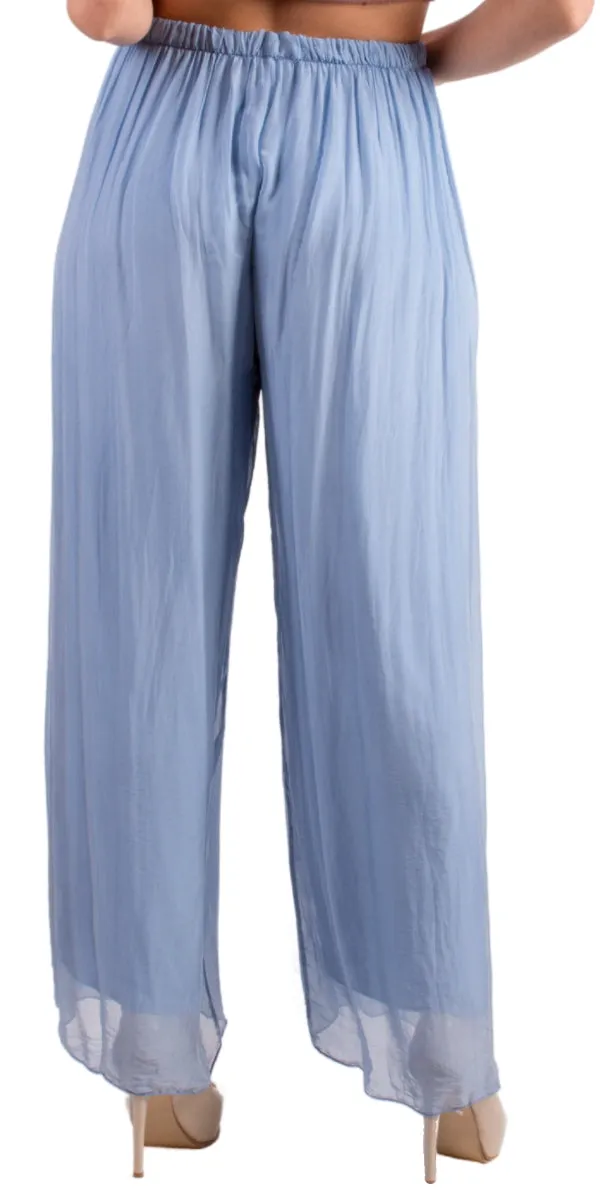 Blue Silk Palazzo Pants