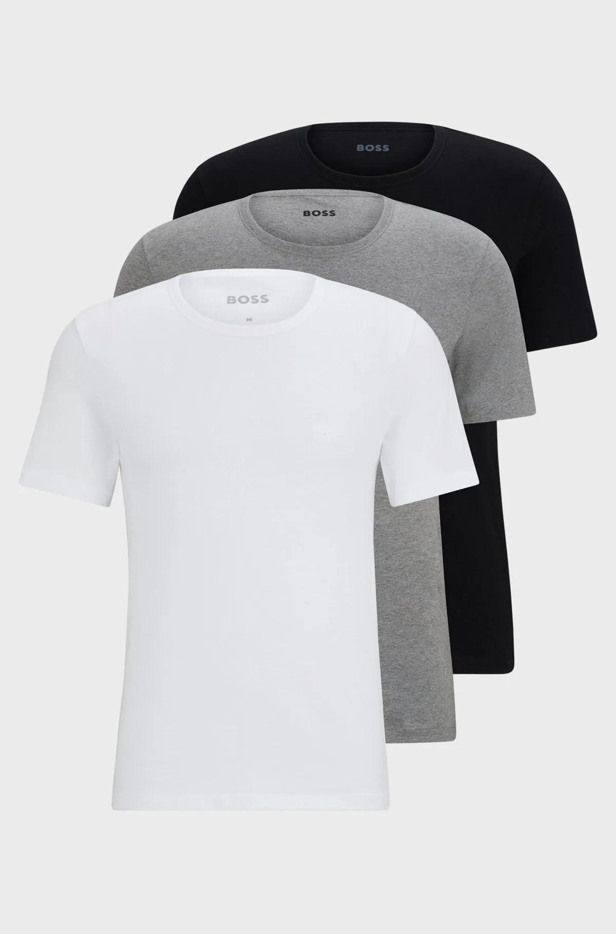 BOSS 3 Pack Classic Logo-Embroidered  Cotton T-Shirts - White/Grey/Black