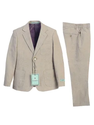 Boys Khaki Linen Suit for Ring Bearers, Beach Weddings