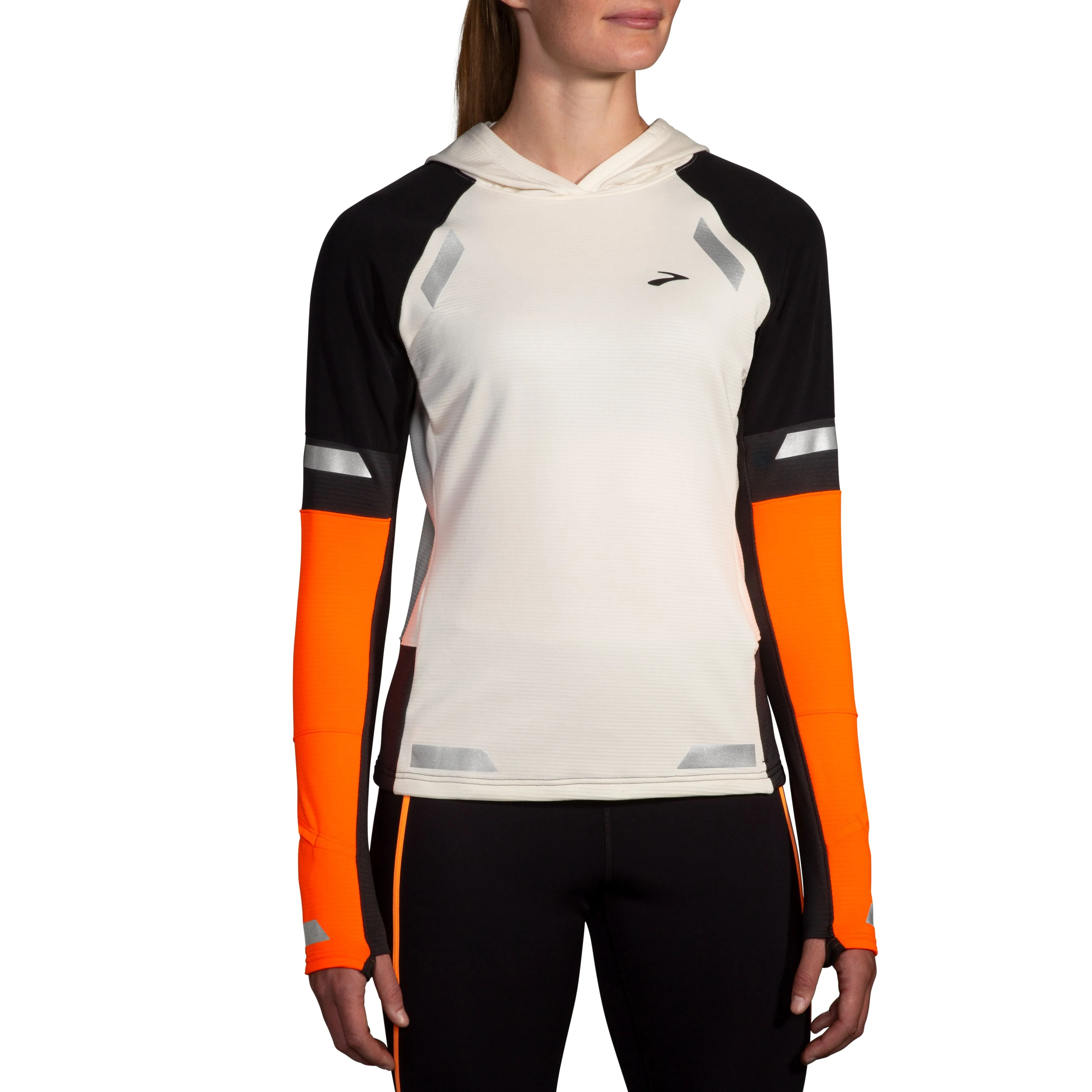 Brooks | Run Visible Notch Thermal Hoodie 2.0 | Women's | Ecru/Fluoro Flash/Black