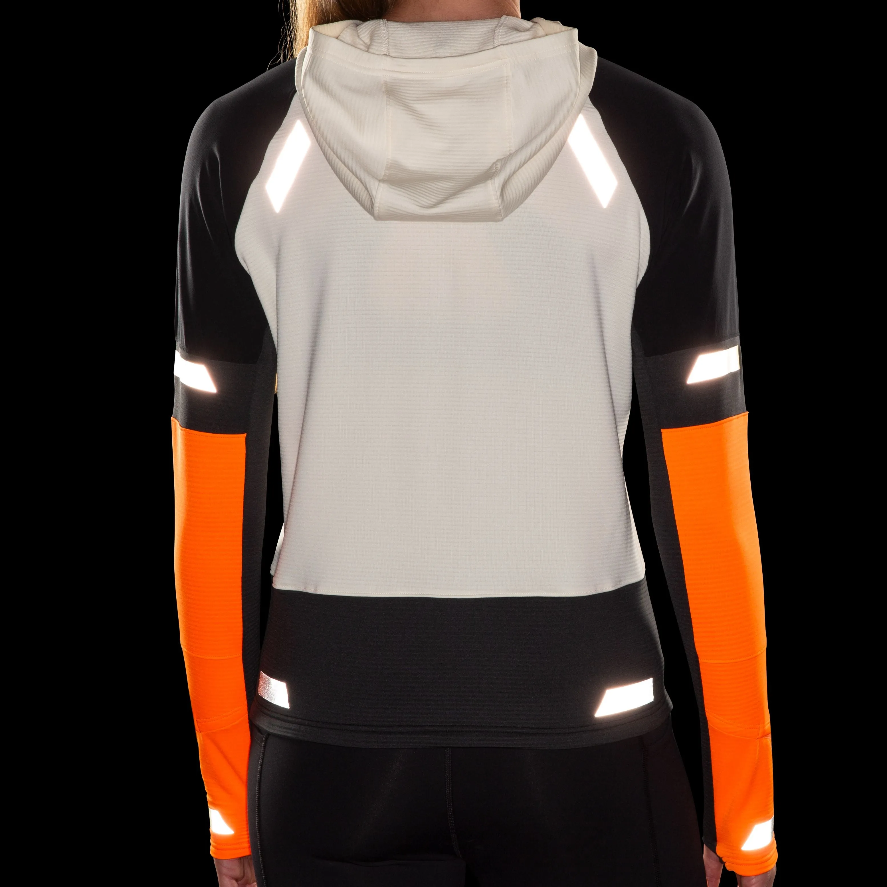 Brooks | Run Visible Notch Thermal Hoodie 2.0 | Women's | Ecru/Fluoro Flash/Black