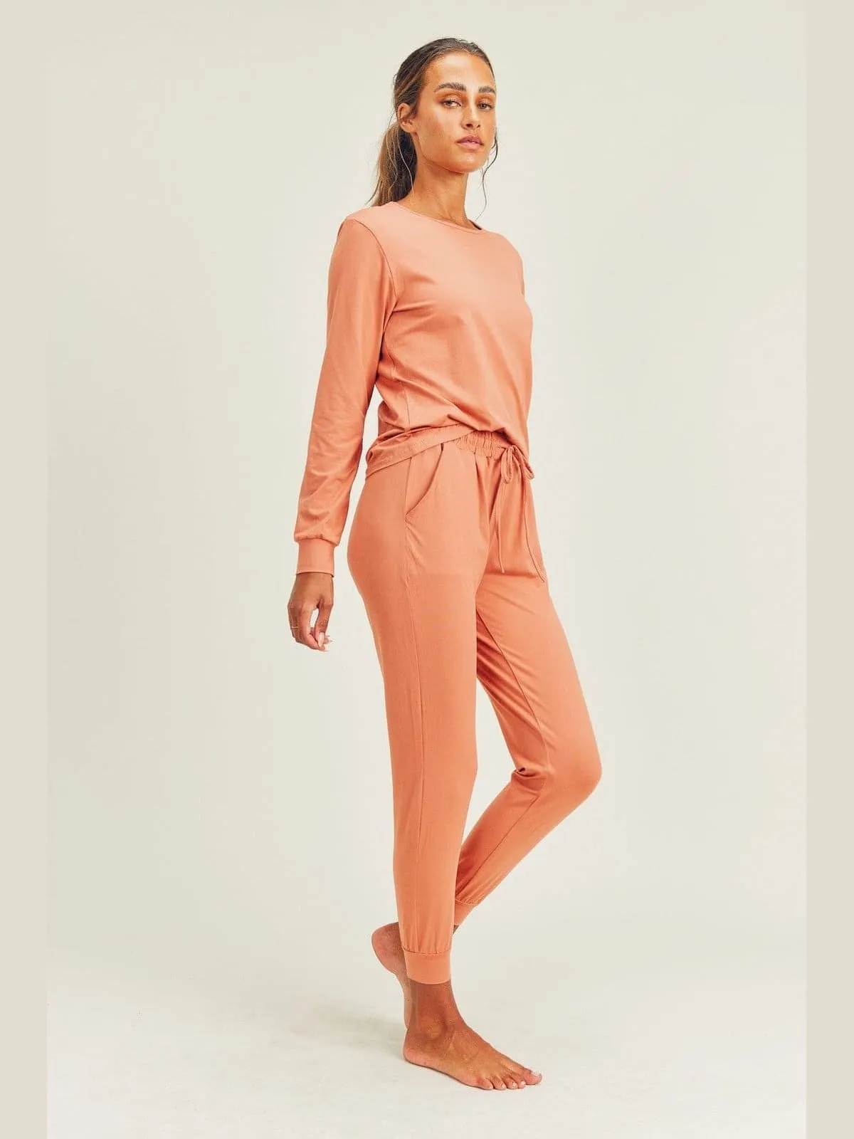 Brushed Soft Peach Skin Long Sleeve Lounge Set