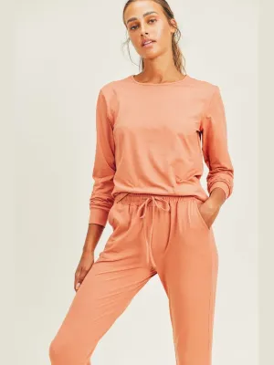 Brushed Soft Peach Skin Long Sleeve Lounge Set