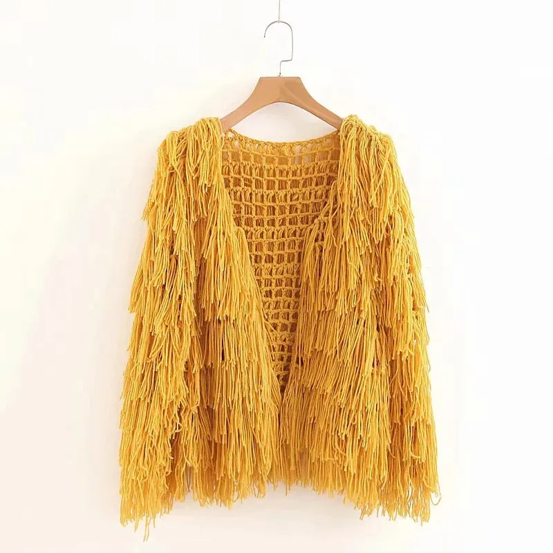 Candy Color Tassles Women Loose Chunky Cardigan