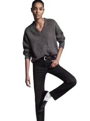 Chunky V-Neck Sweater - Charcoal Heather