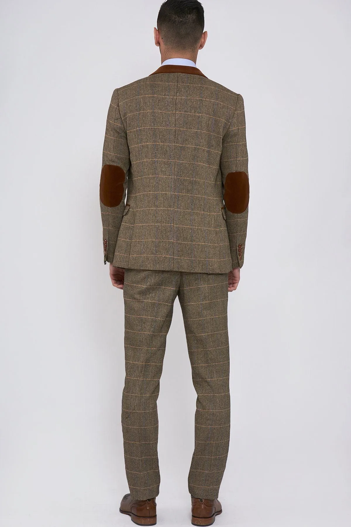 DX7 Tan Tweed Suit With Double Breasted Waistcoat | Check Suit | Office Wear | Wedding Suit