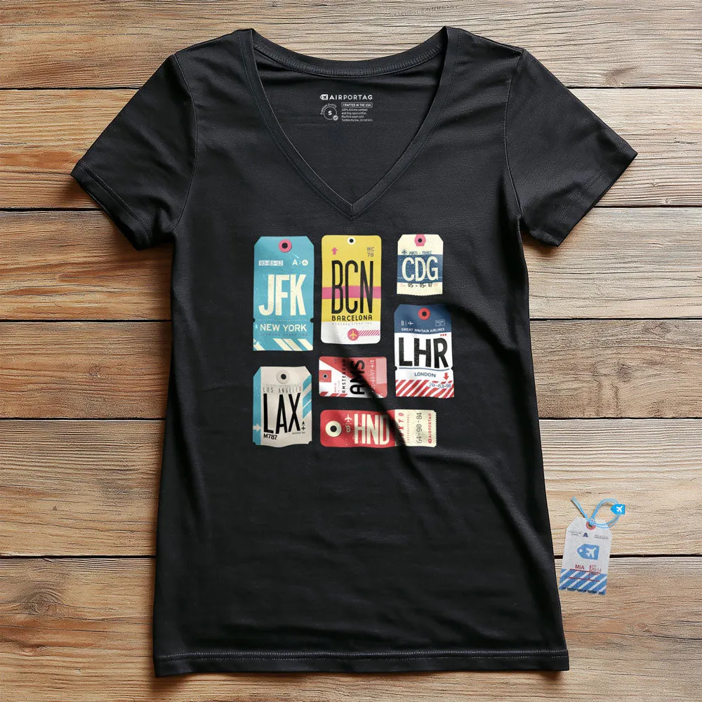 Flight Tags - Women's V-Neck T-Shirt