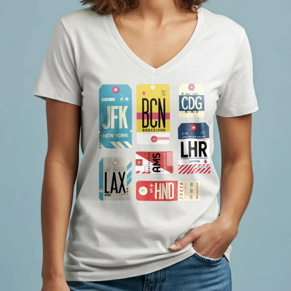 Flight Tags - Women's V-Neck T-Shirt