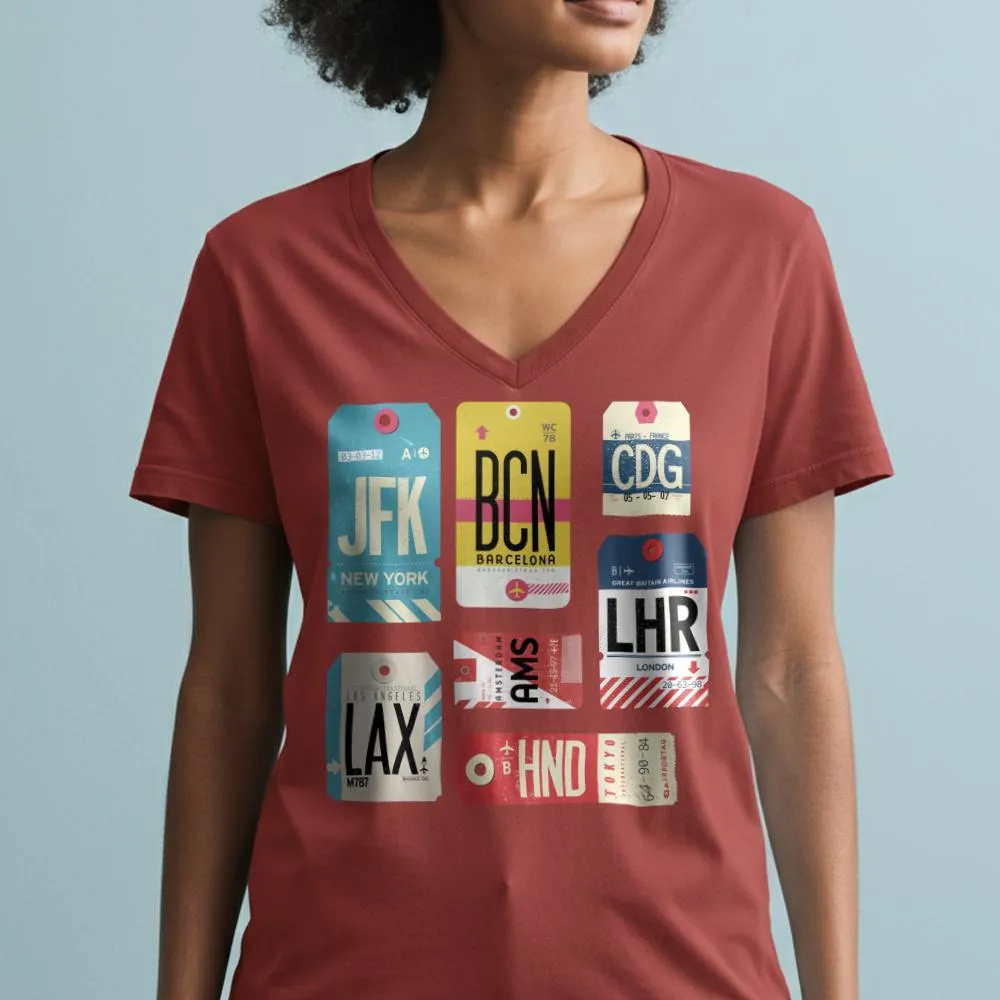 Flight Tags - Women's V-Neck T-Shirt