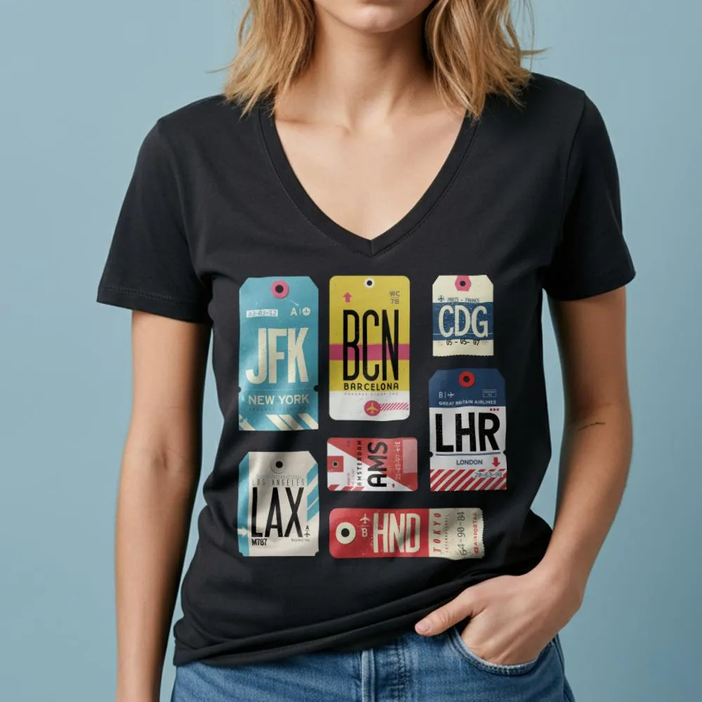 Flight Tags - Women's V-Neck T-Shirt