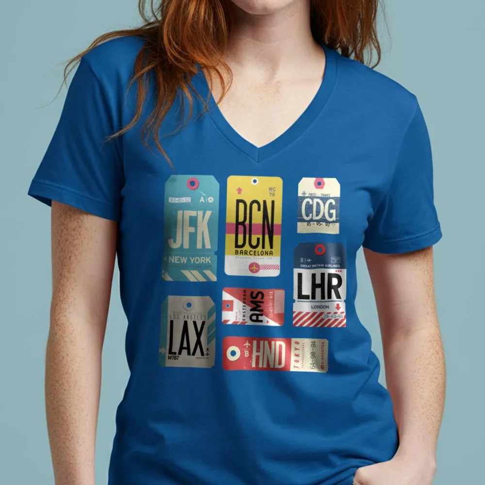 Flight Tags - Women's V-Neck T-Shirt