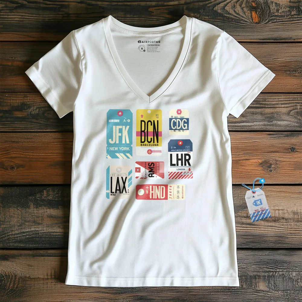 Flight Tags - Women's V-Neck T-Shirt