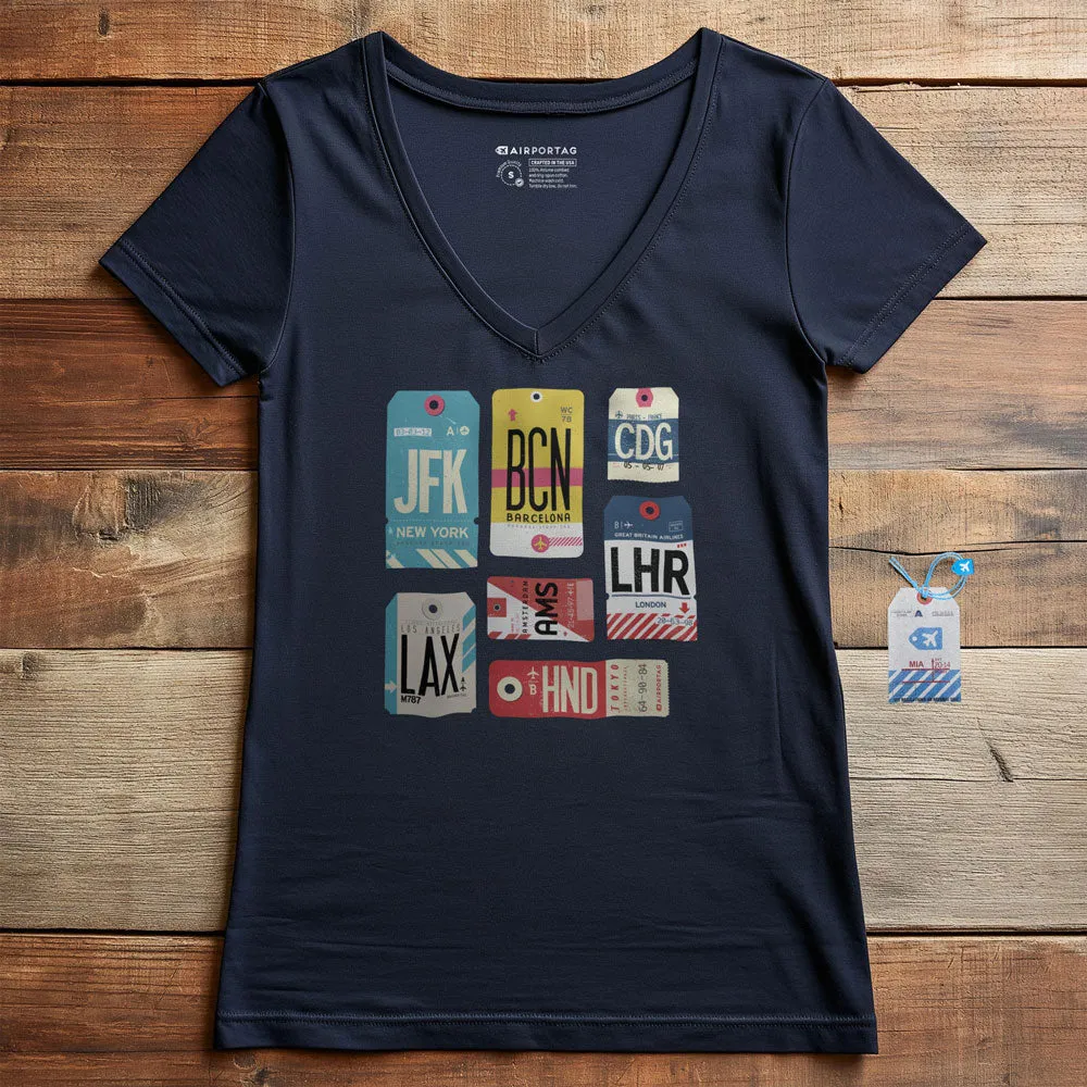 Flight Tags - Women's V-Neck T-Shirt