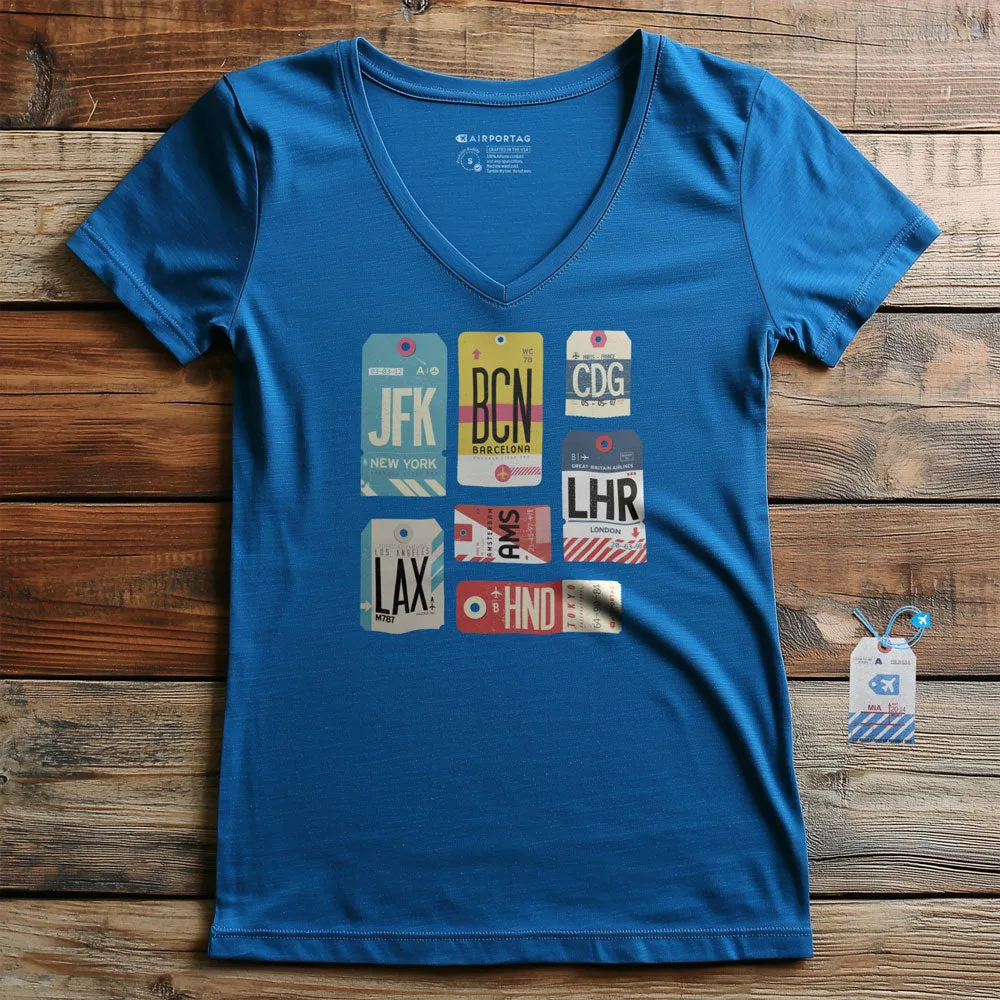 Flight Tags - Women's V-Neck T-Shirt