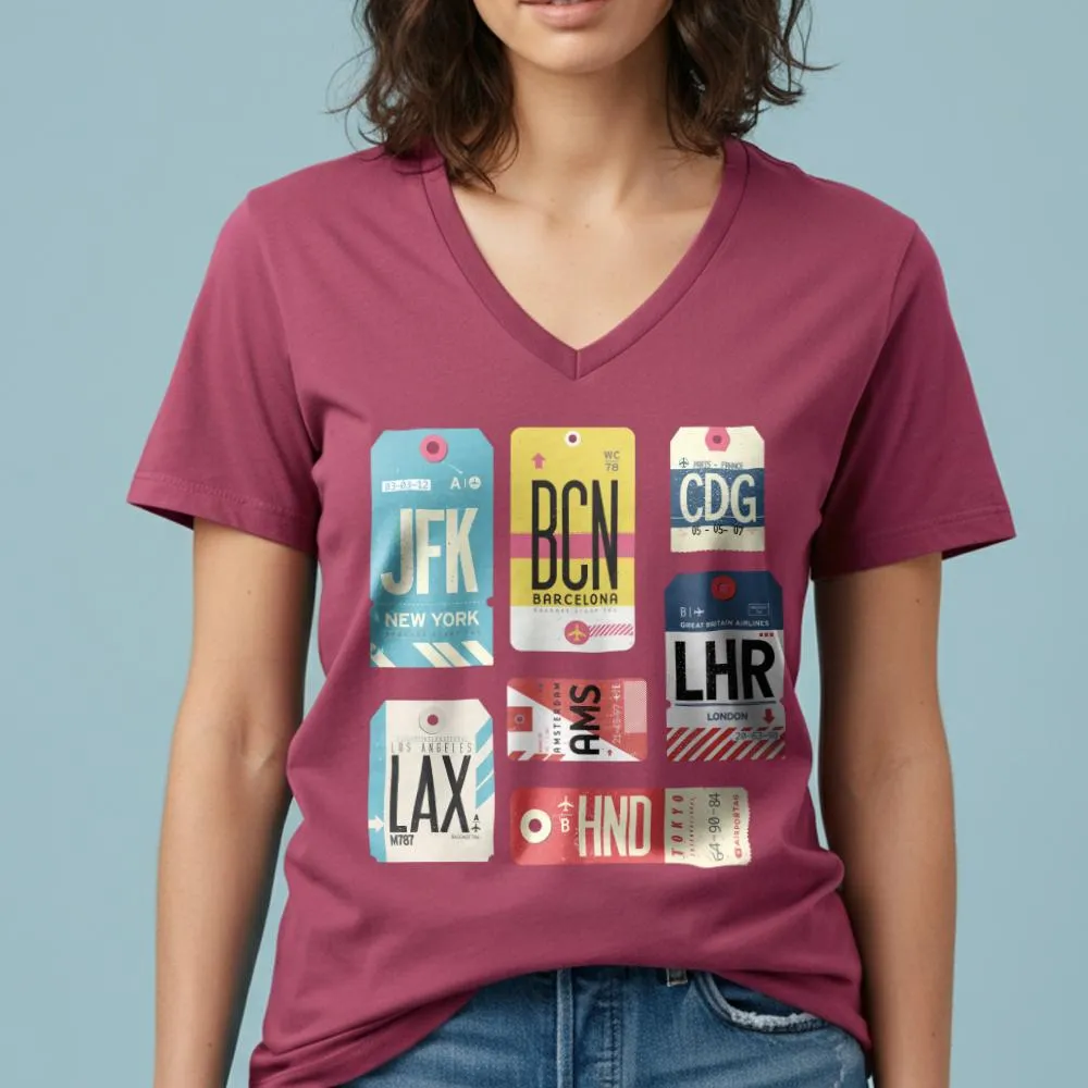 Flight Tags - Women's V-Neck T-Shirt