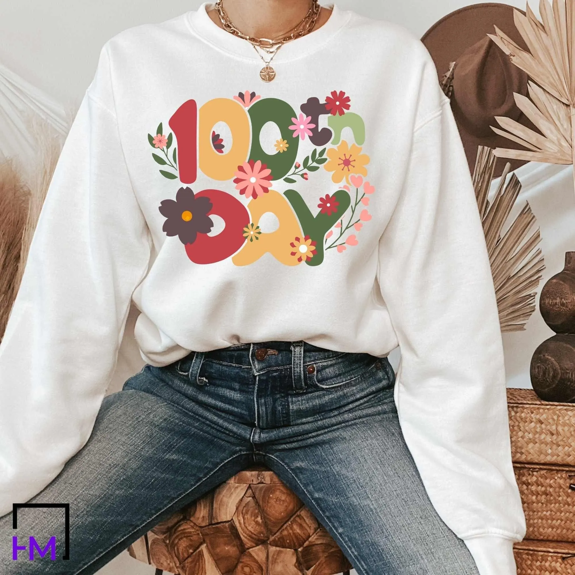 Floral 100 Days of School Shirt