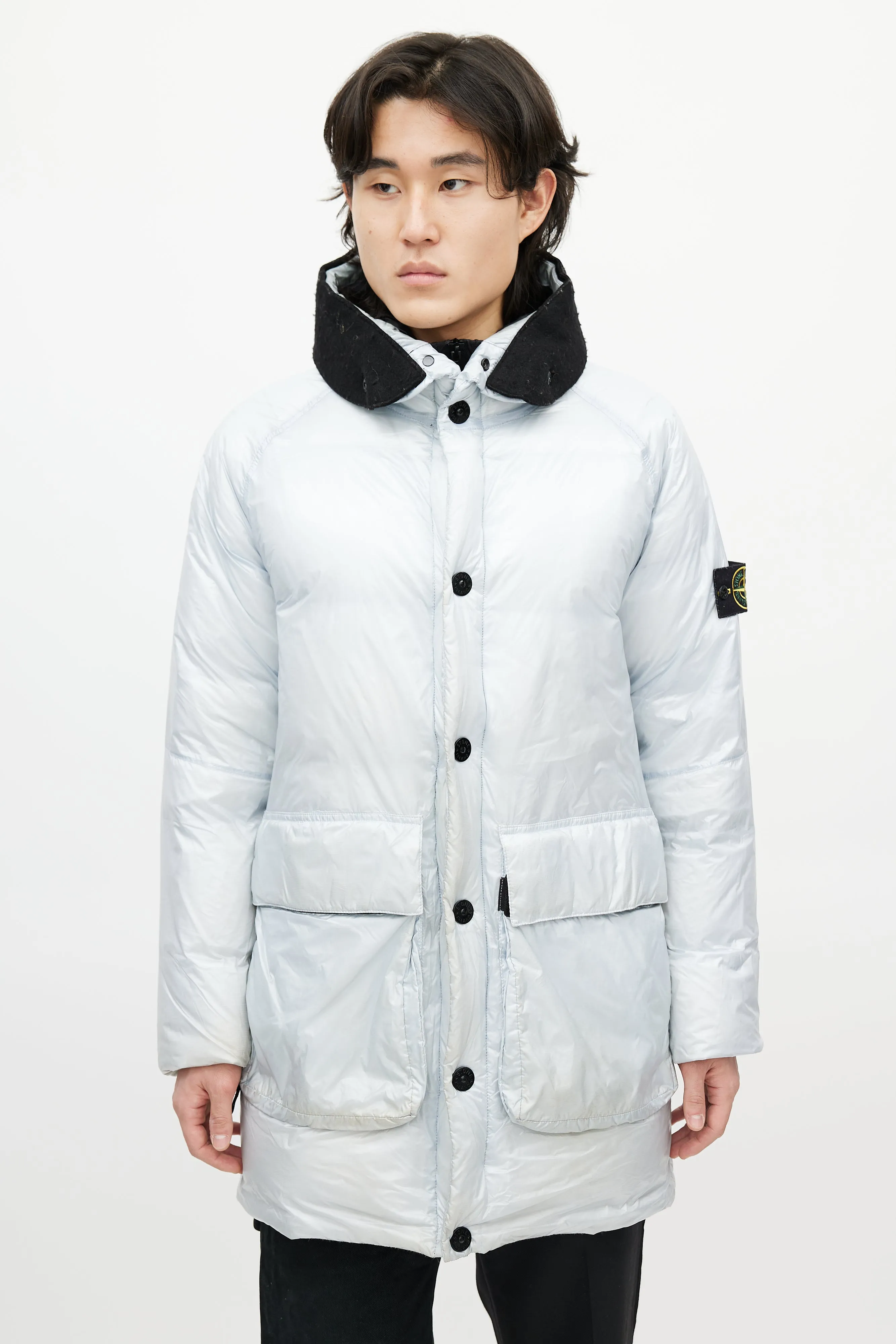 Grey Hooded Down Coat