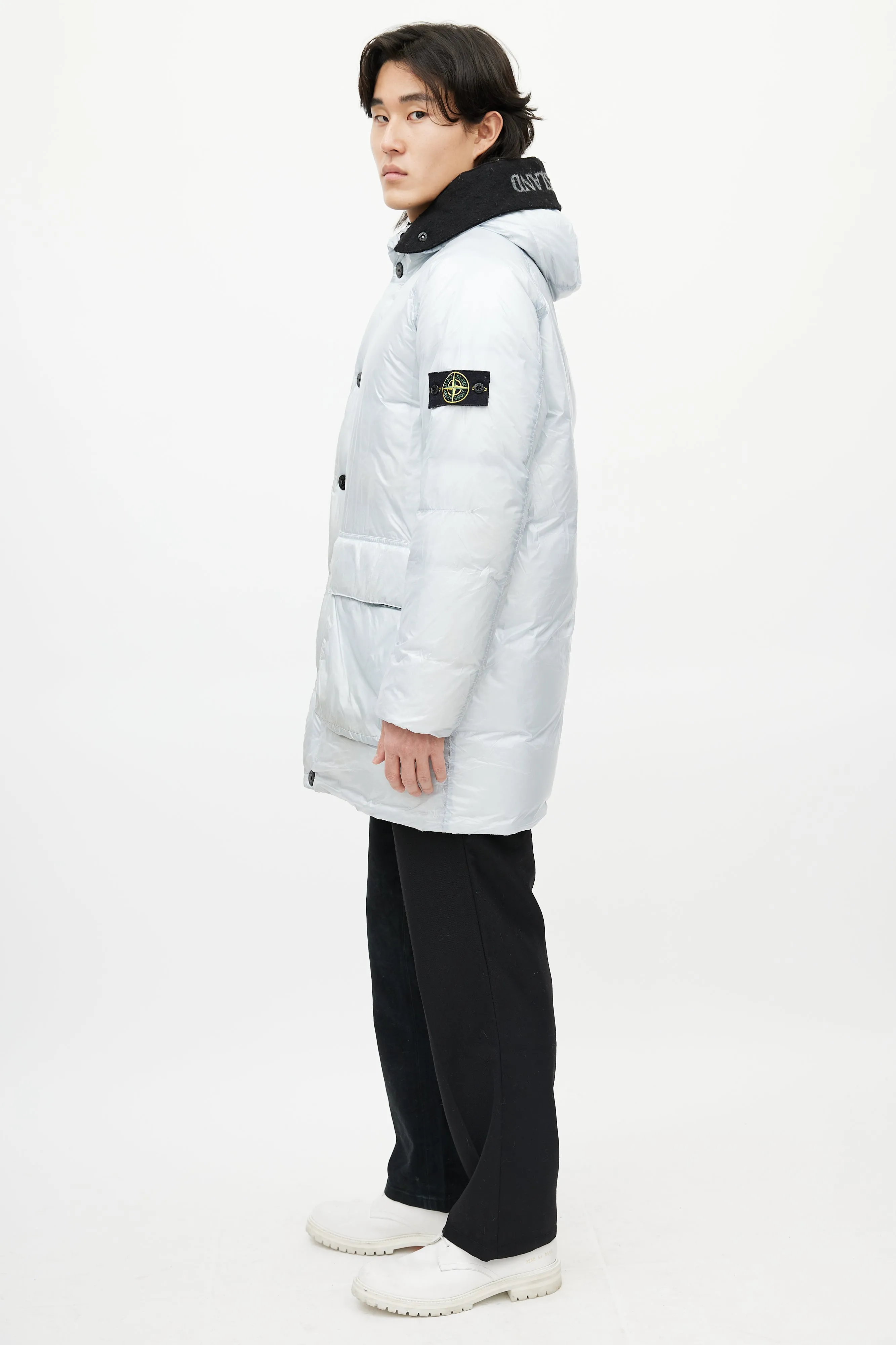 Grey Hooded Down Coat