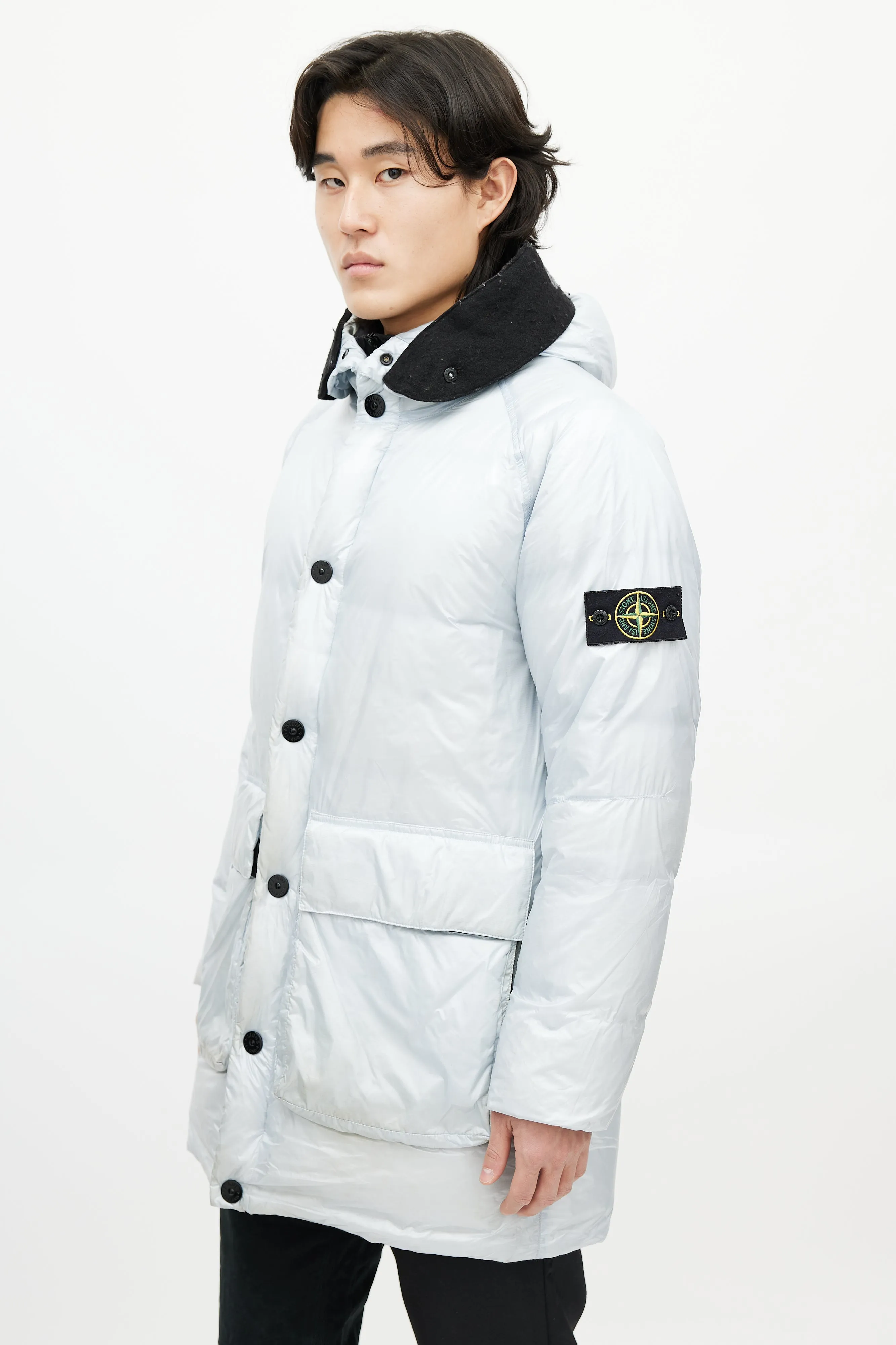 Grey Hooded Down Coat