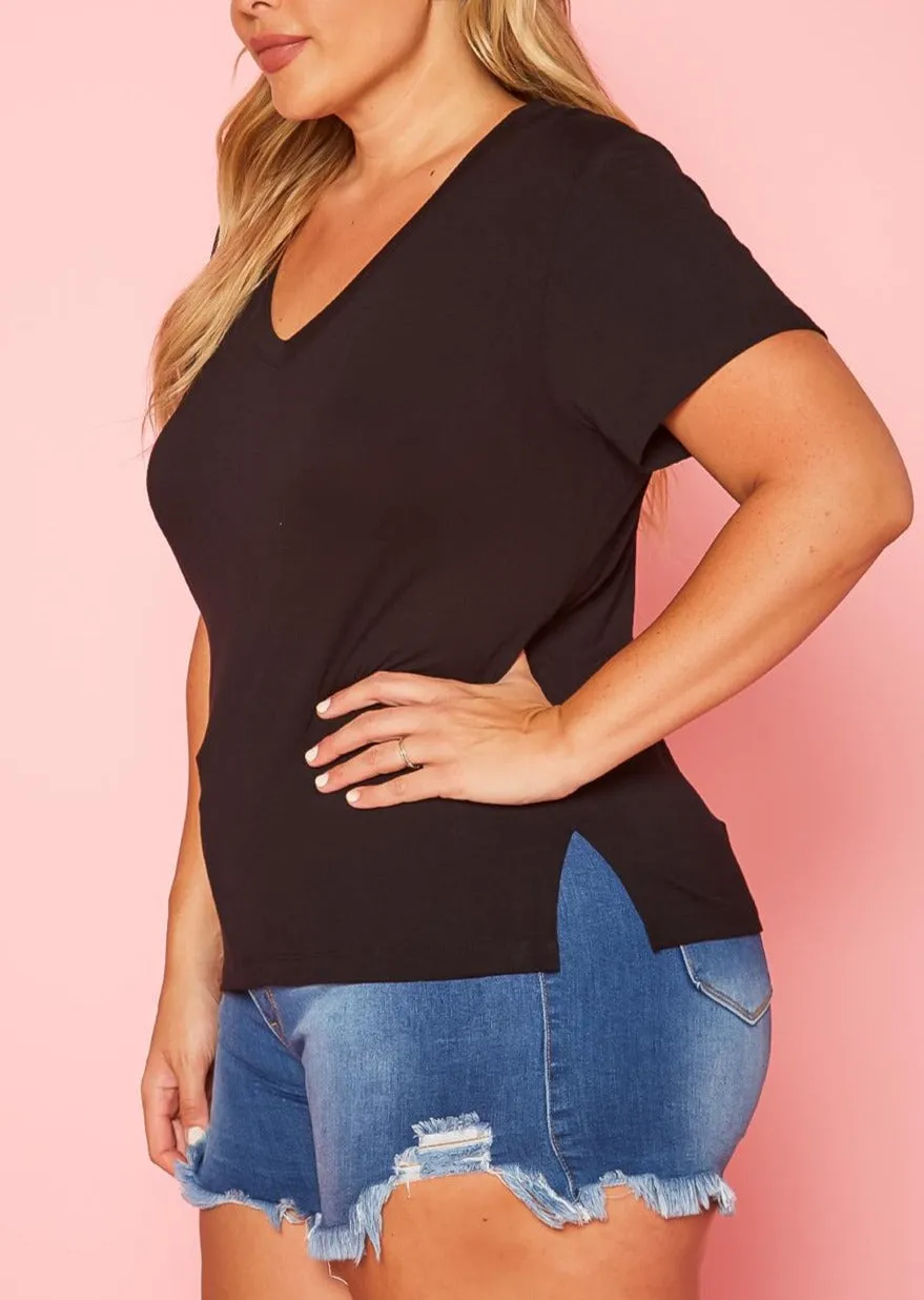 Hi Curvy Plus Size Women V Neck Short Sleeve T-Shirts