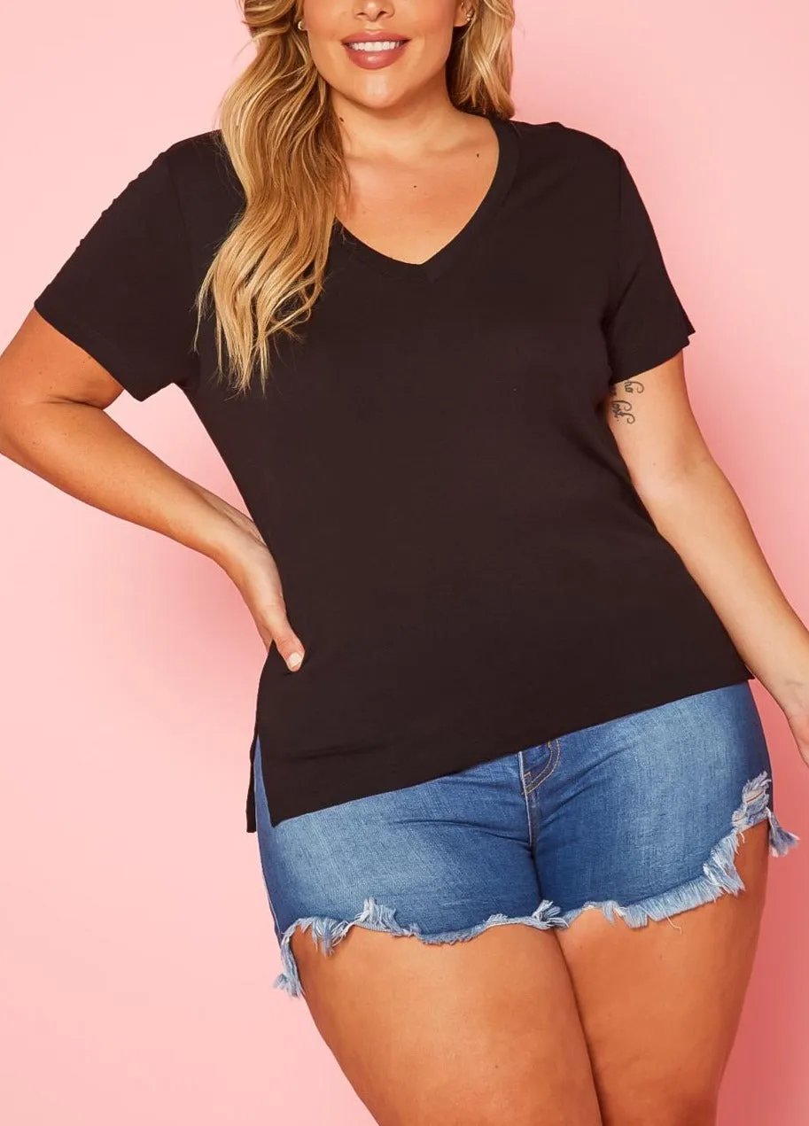 Hi Curvy Plus Size Women V Neck Short Sleeve T-Shirts