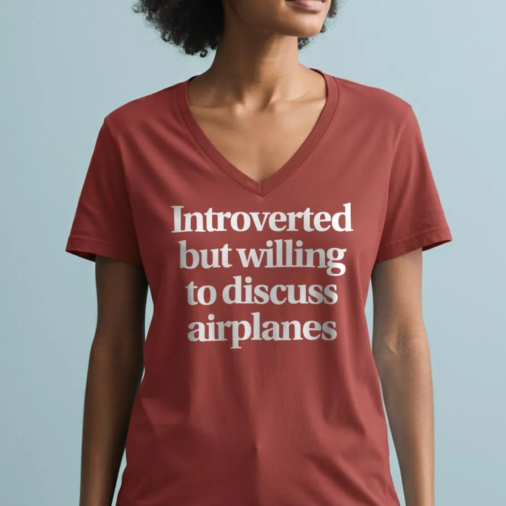 Introverted Discuss Airplanes - Women's V-Neck T-Shirt