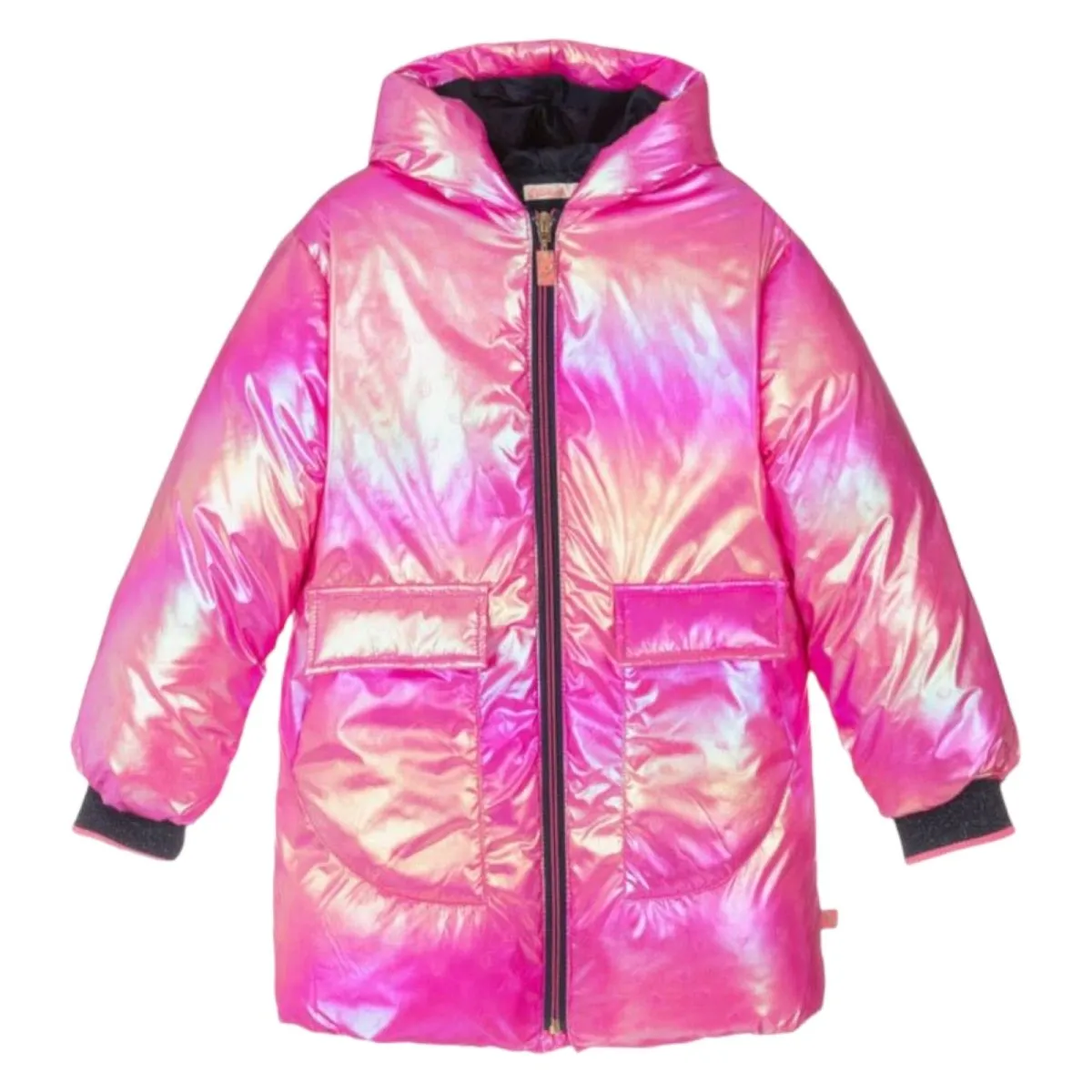 IRIDESCENT MINI HEARTS HOODED PUFFER JACKET