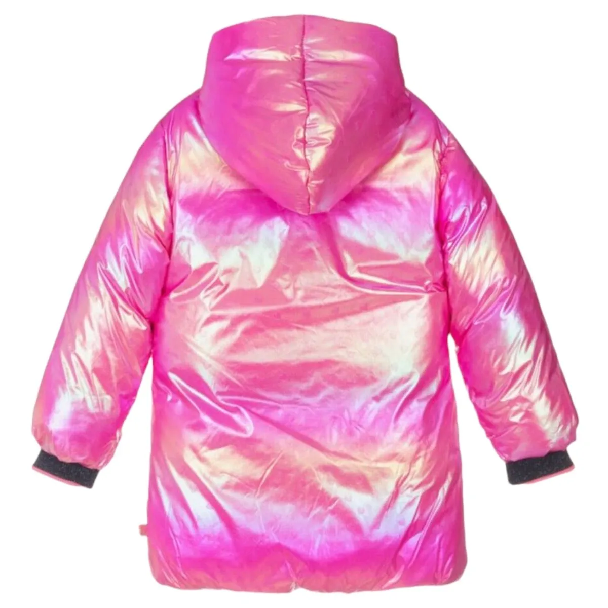 IRIDESCENT MINI HEARTS HOODED PUFFER JACKET