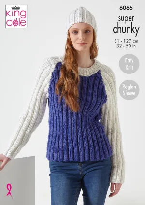 King Cole 6066 Sweaters and Hat in Celestial Super Chunky Knitting Pattern