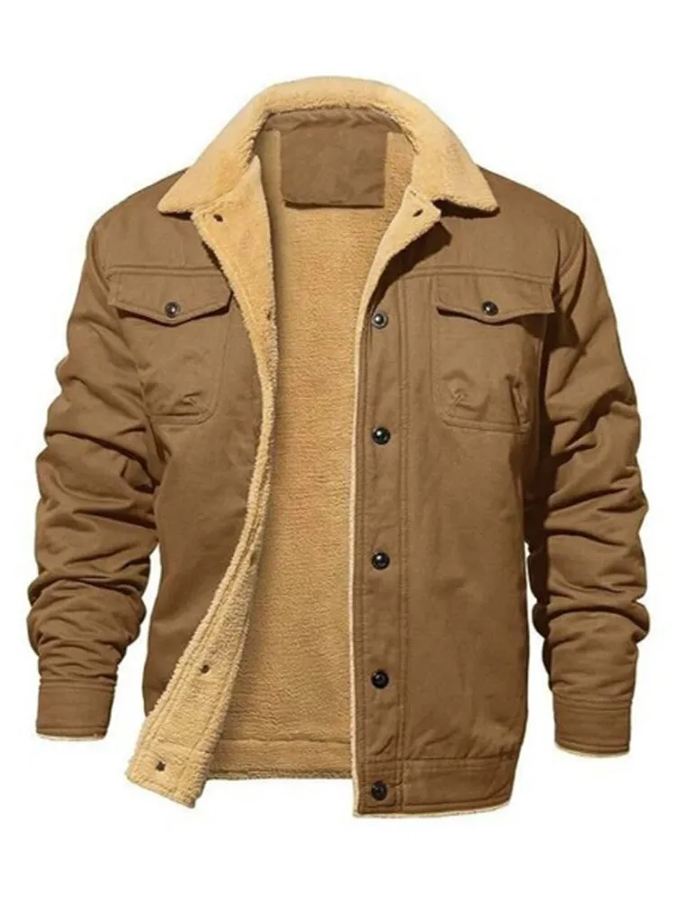 Lapels Fleece Thickened Cargo Lambswool Coat