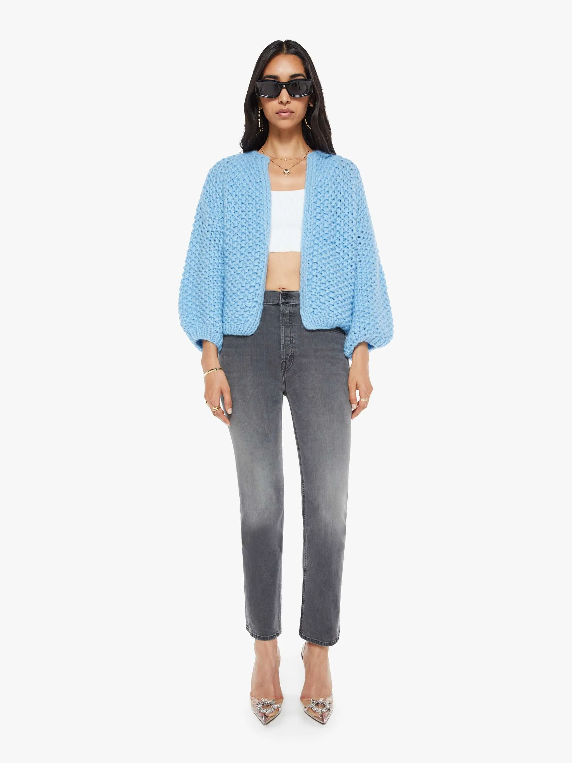 Maiami Alpaca Pearl Pattern Bomber Cardigan - Alaskan Blue