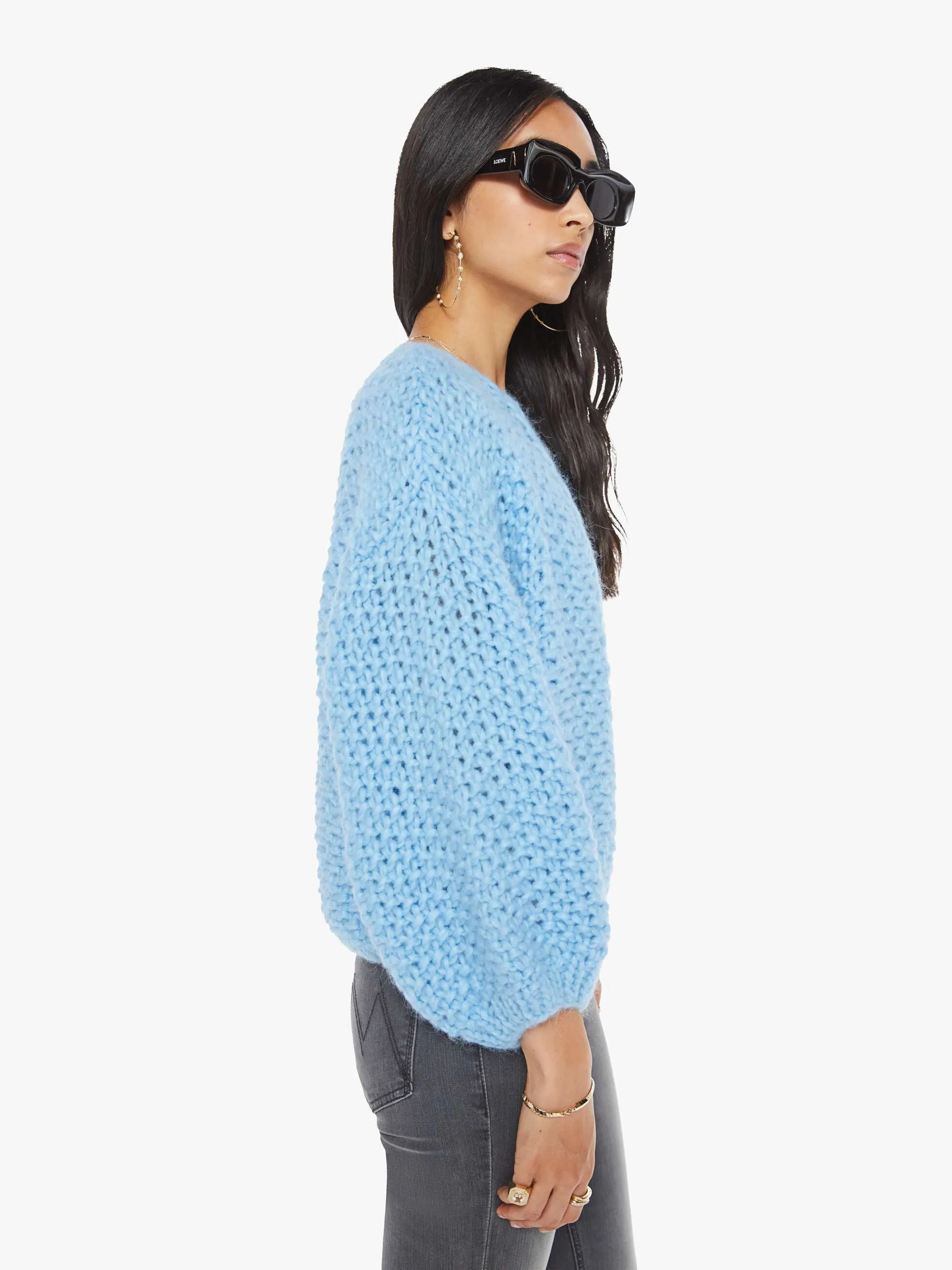 Maiami Alpaca Pearl Pattern Bomber Cardigan - Alaskan Blue