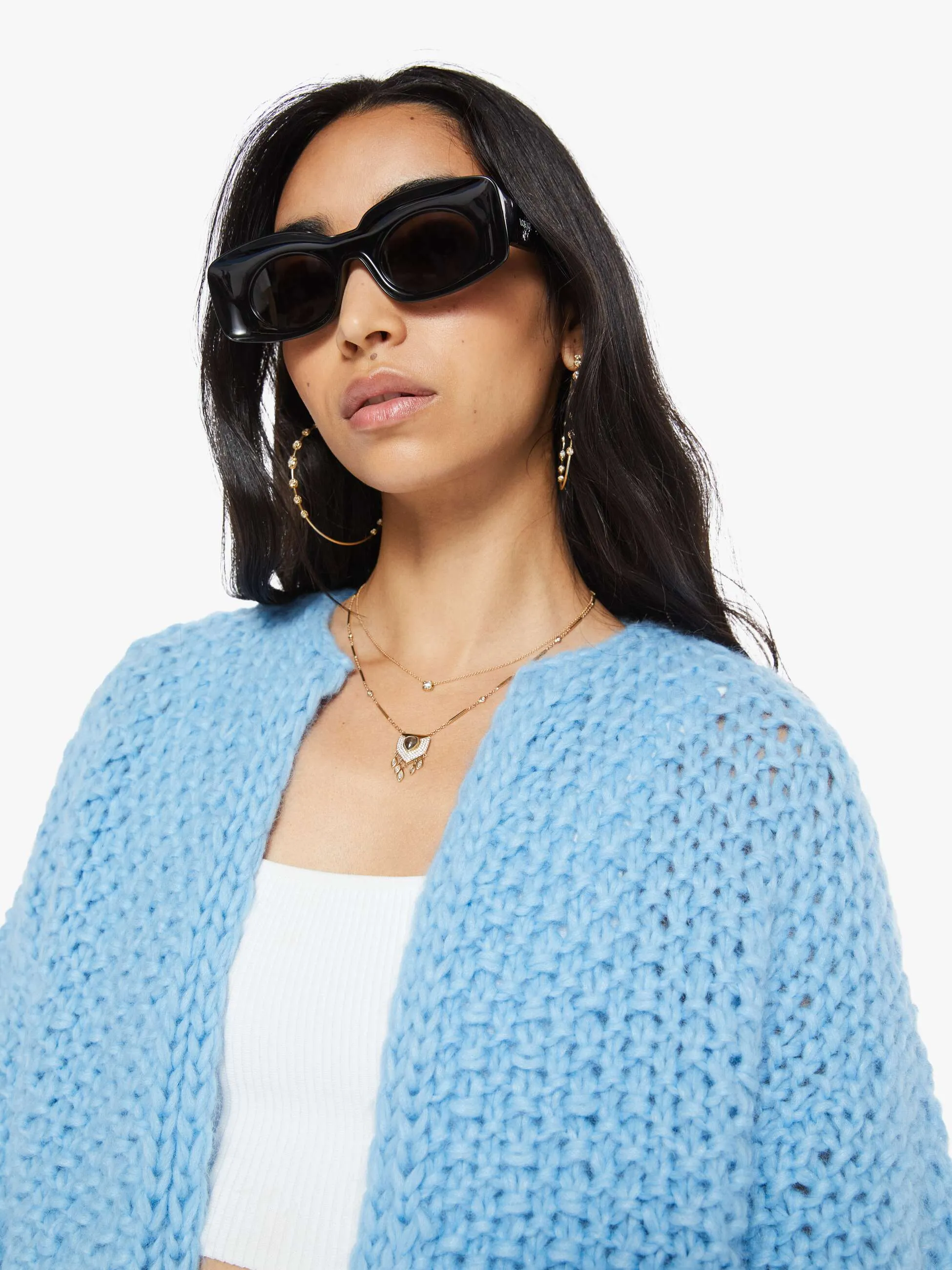 Maiami Alpaca Pearl Pattern Bomber Cardigan - Alaskan Blue