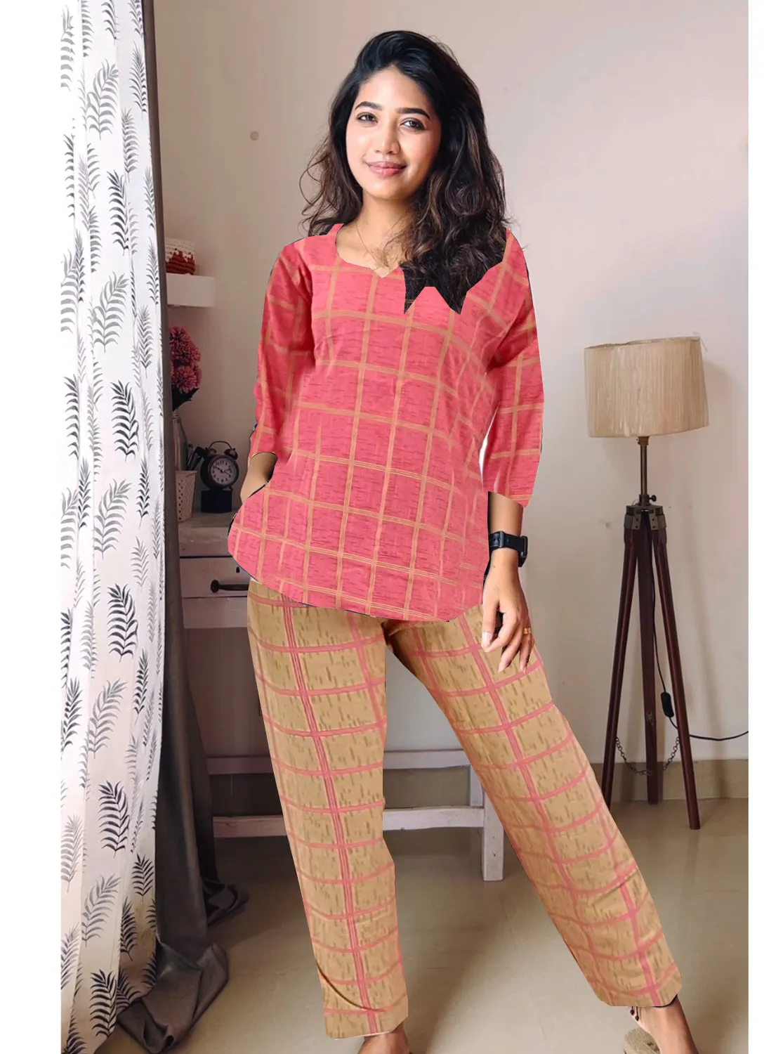 MANGAI Premium Cotton Printed Cambric Night Suits | Stylish Print's All Over | Top & Bottom Set | 3/4 Sleeve | Trendy Night Suits for Stylish Women's (CMNS)