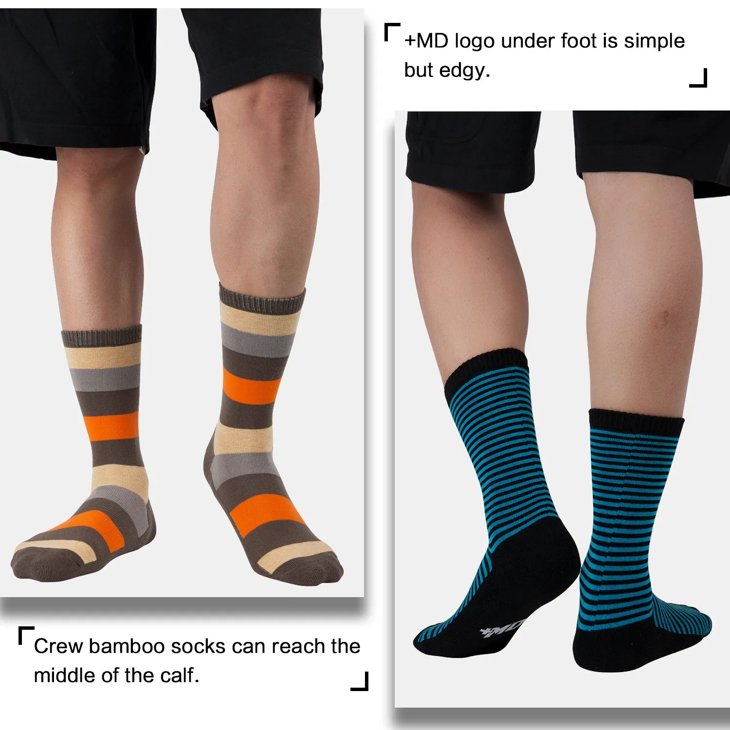 MD 6 Pairs Bamboo Moisture Wicking Argyle Strip Dress Socks