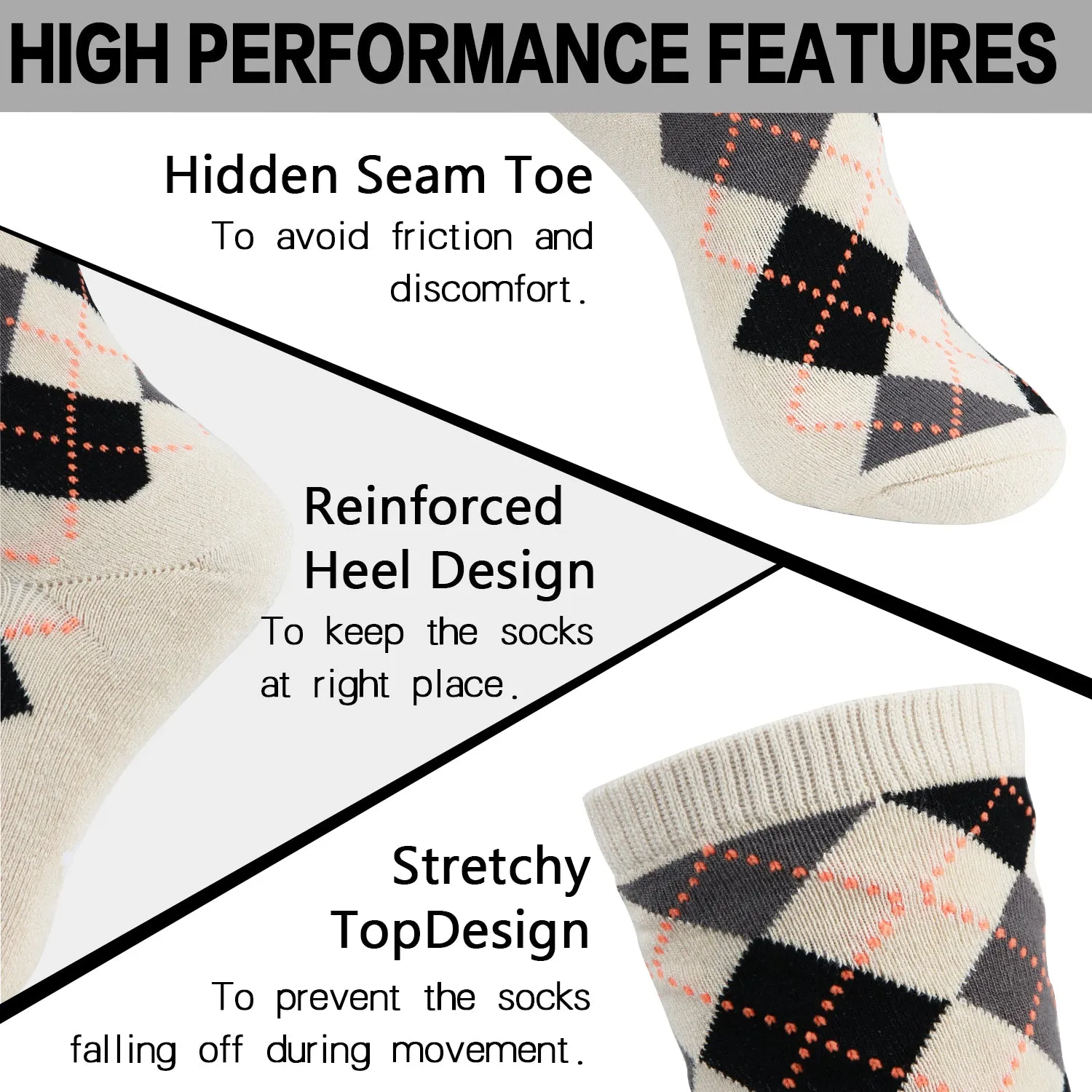 MD 6 Pairs Bamboo Moisture Wicking Argyle Strip Dress Socks