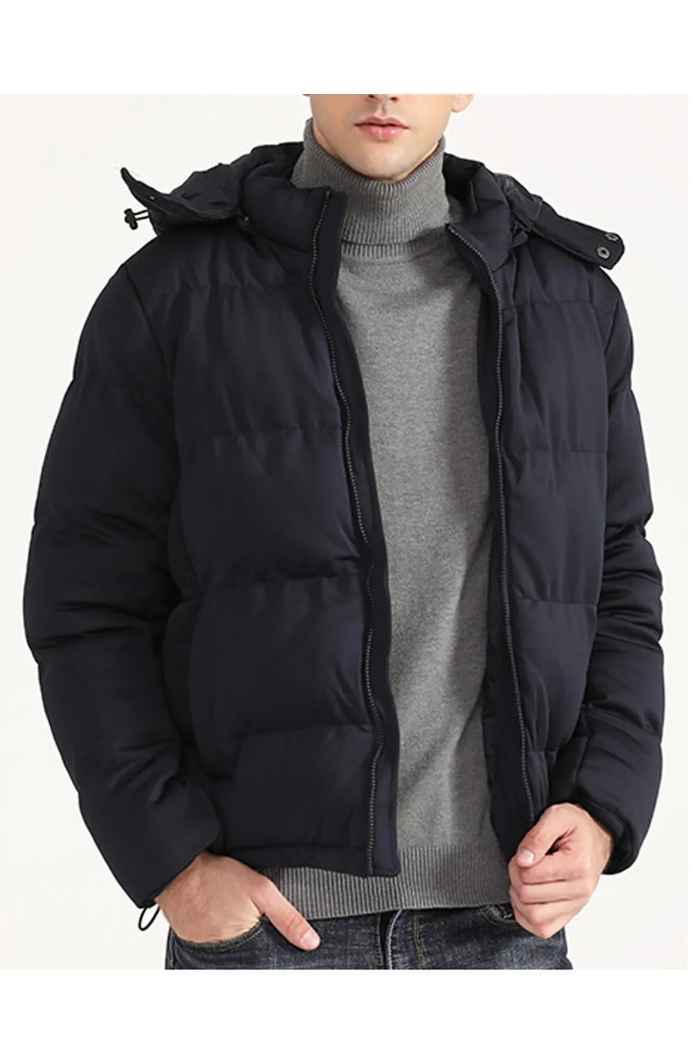 Men Puffy Long Sleeve Zip Up Warm Padded Jacket - MPJ90787