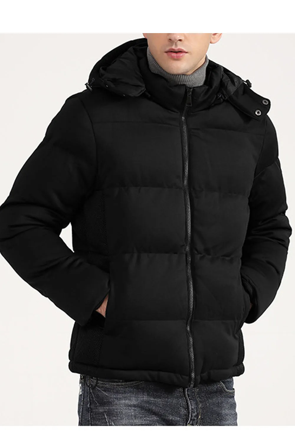 Men Puffy Long Sleeve Zip Up Warm Padded Jacket - MPJ90787