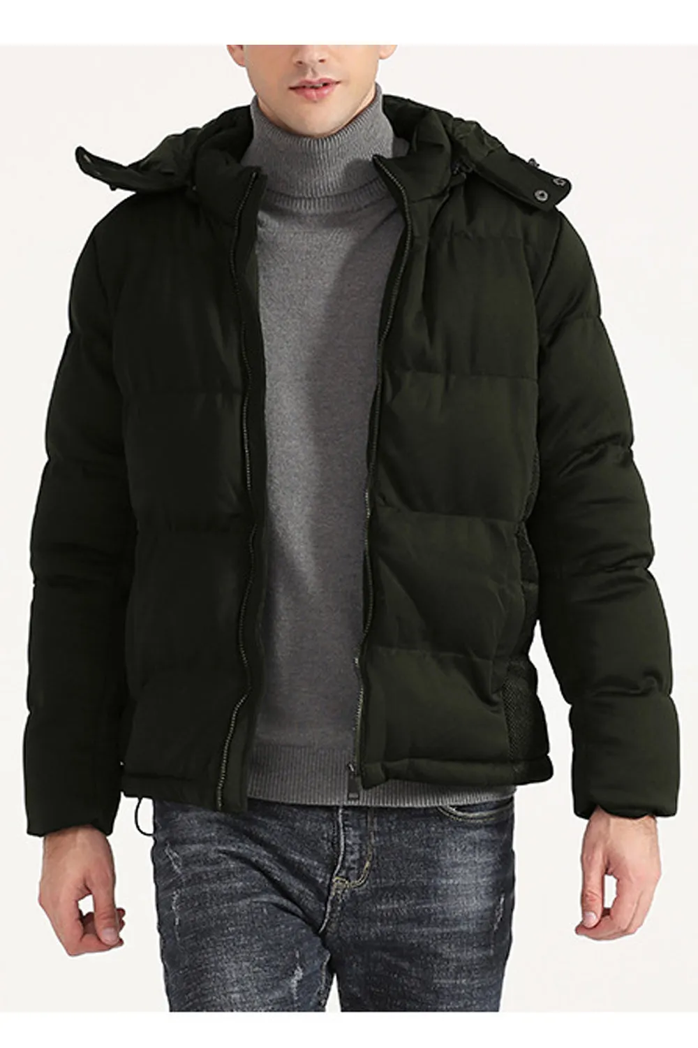 Men Puffy Long Sleeve Zip Up Warm Padded Jacket - MPJ90787