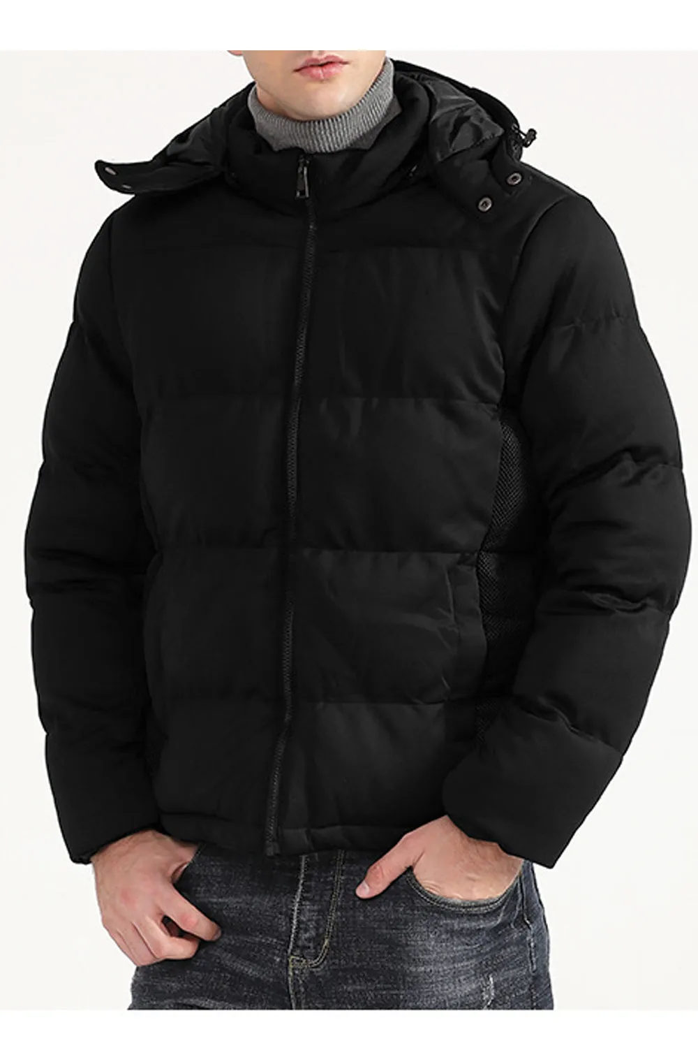 Men Puffy Long Sleeve Zip Up Warm Padded Jacket - MPJ90787