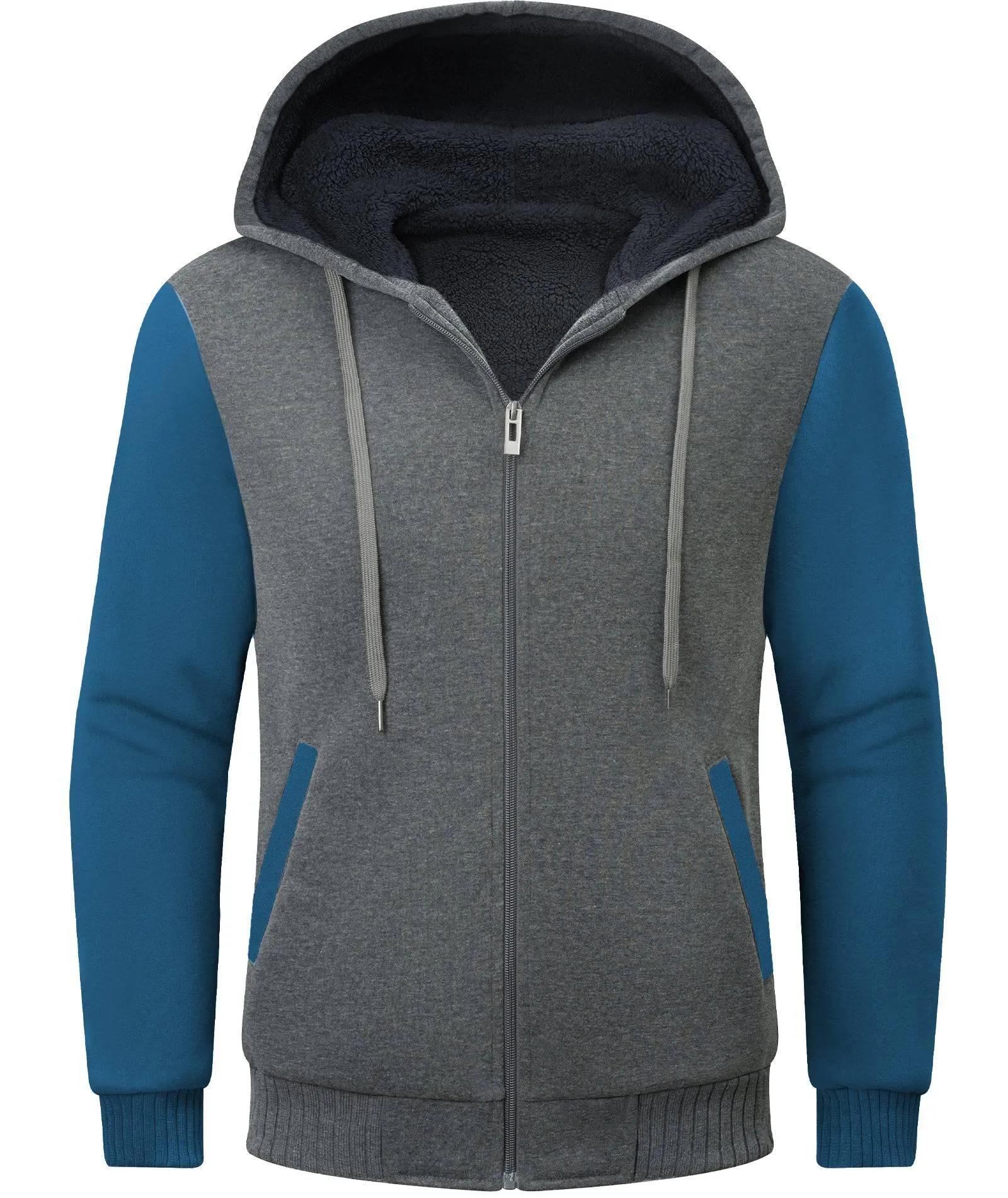 Men's Contrast Color Fleece Hoodie-ZPK006404