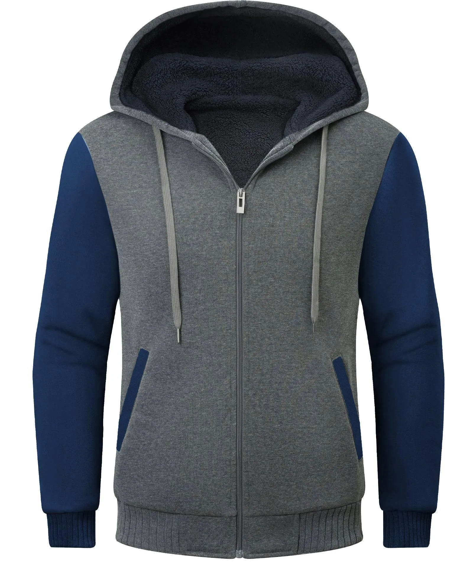 Men's Contrast Color Fleece Hoodie-ZPK006404