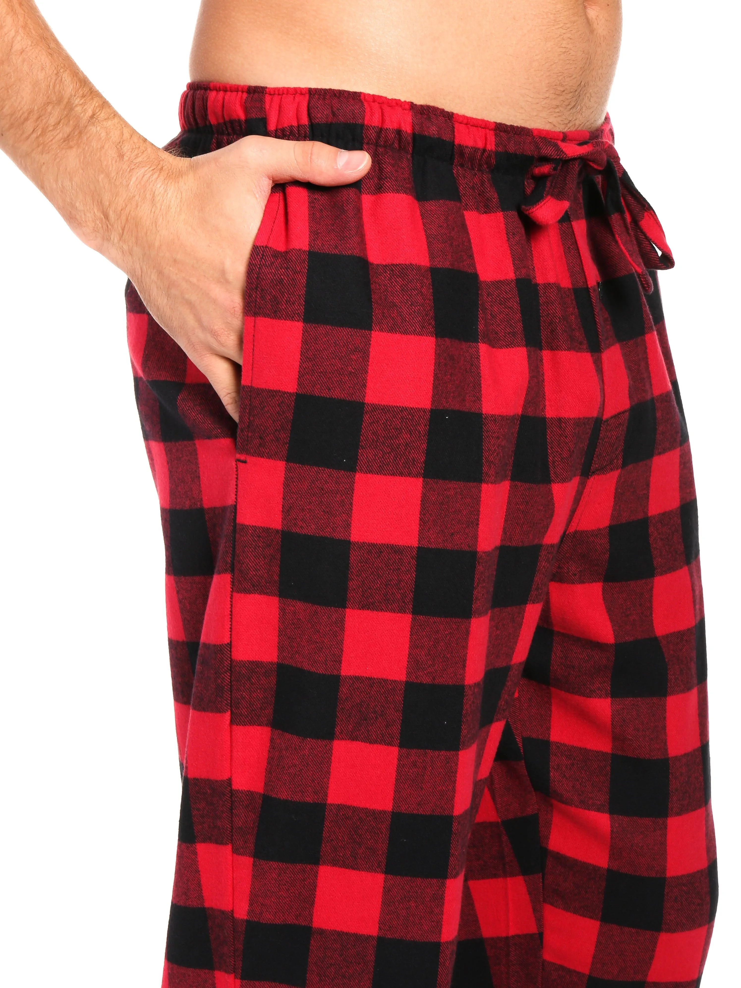 Mens Gingham 100% Cotton Flannel Lounge Pants - Gingham Checks - Black-Red