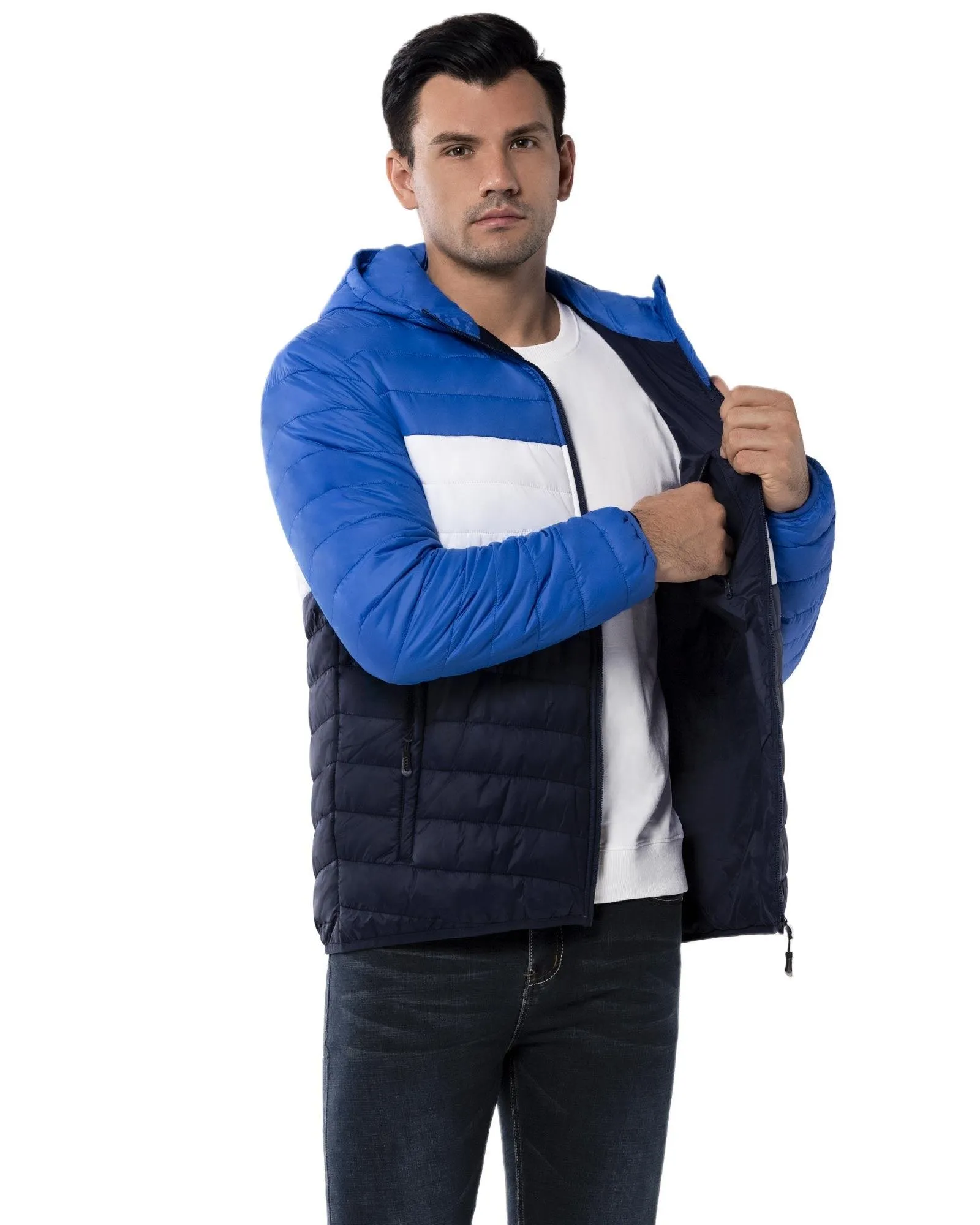 Men's Packable Puffer Jacket with Hood and 3 Pockets