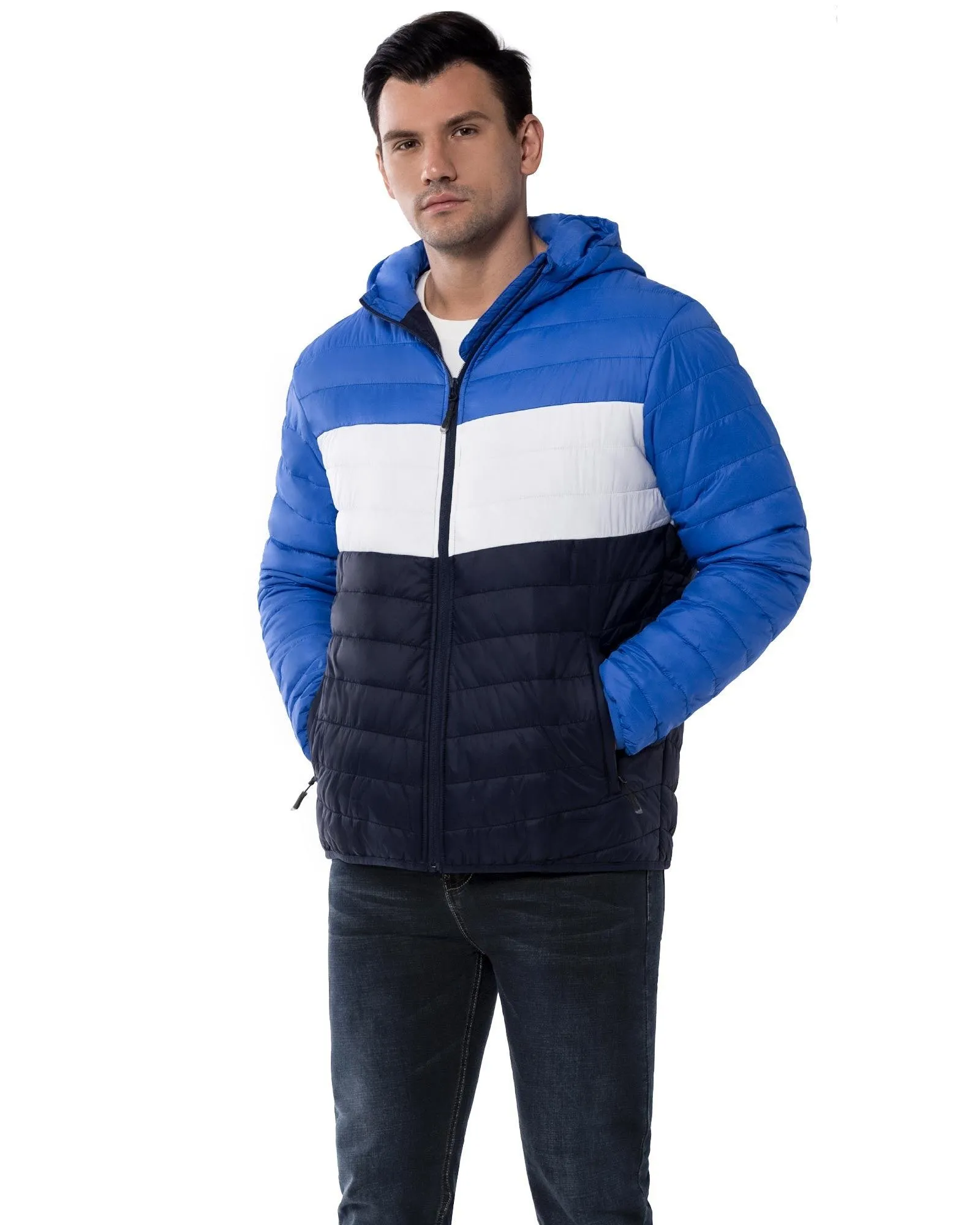 Men's Packable Puffer Jacket with Hood and 3 Pockets